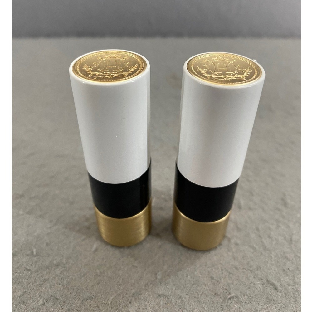 Hermes Rouge Hermes Lipstick Case Set of 2 White Black Gold Refillable Luxury